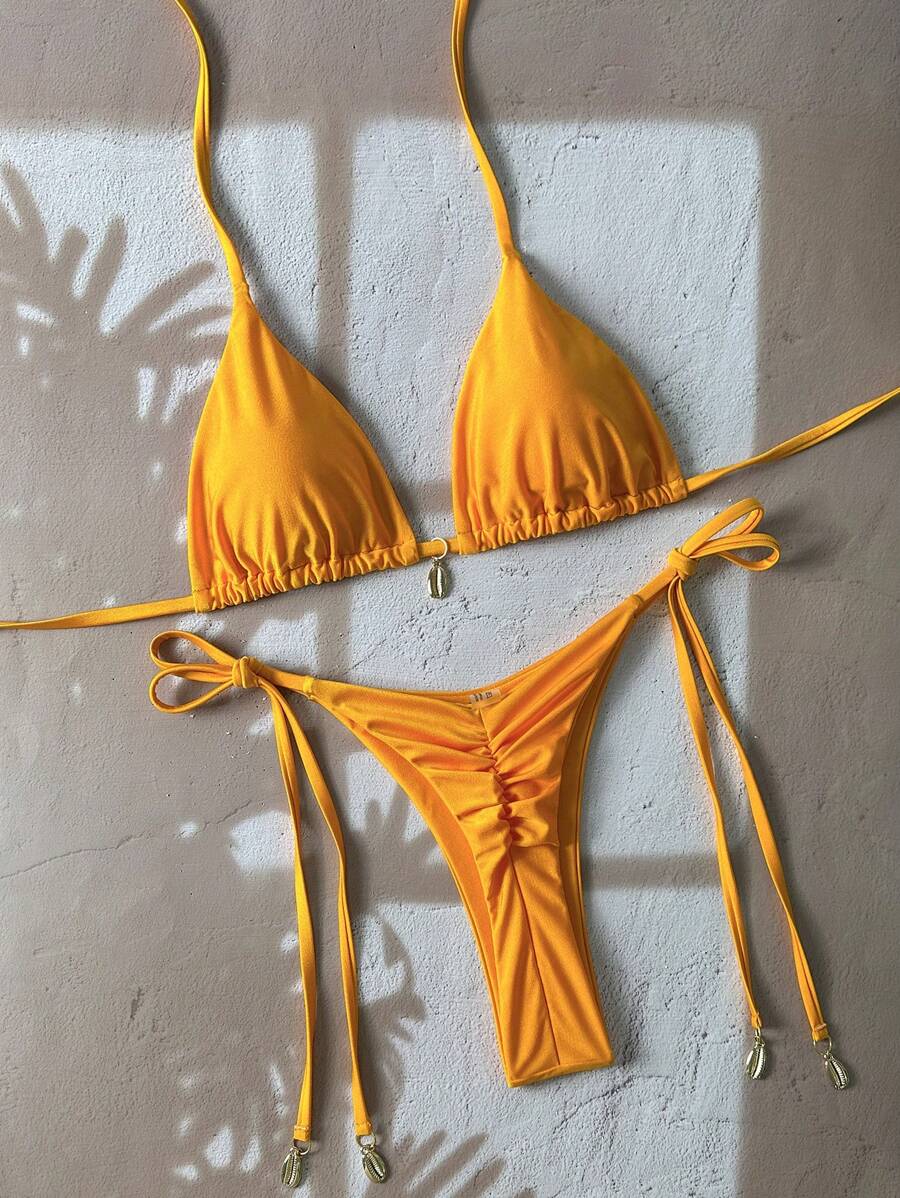 Conjunto de bikini de un solo color estilo primavera