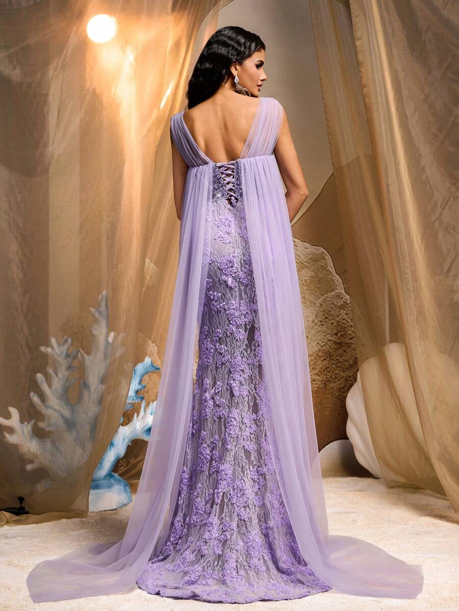 Vestido de noche formal de mujer con escote en V