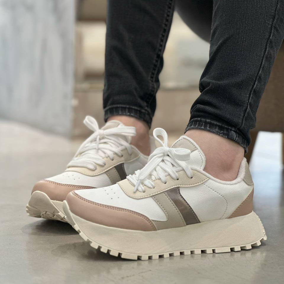 Tenis de moda para mujer blanco x nude