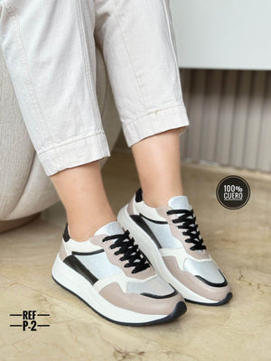 Tenis de cuero bicolor