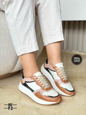 Tenis de cuero bicolor