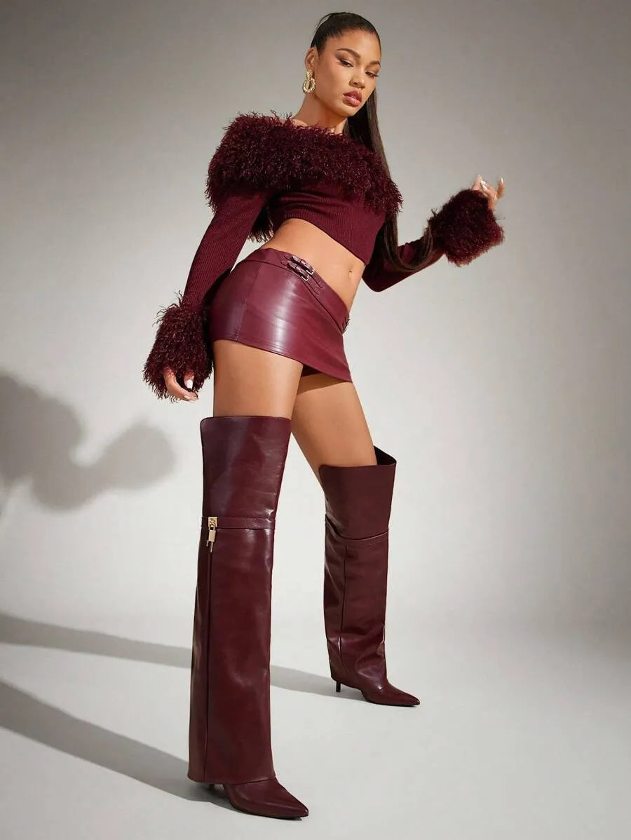 Botas de tacón sobre la rodilla con pliegue