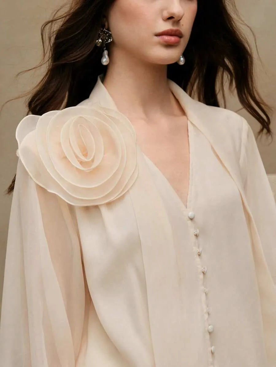 Blusa elegante de manga larga de gasa holgada