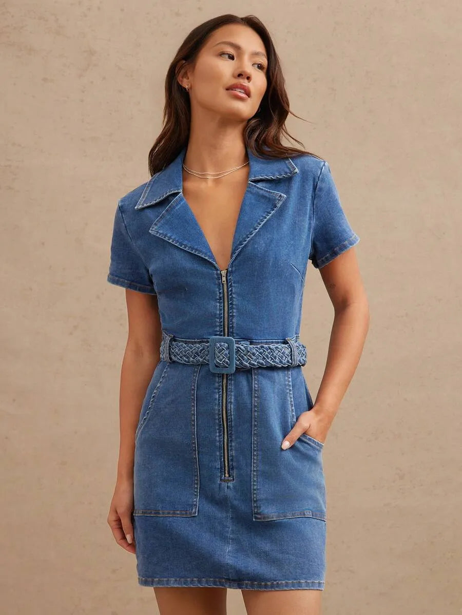 Vestido vaquero de manga corta, ajustado
