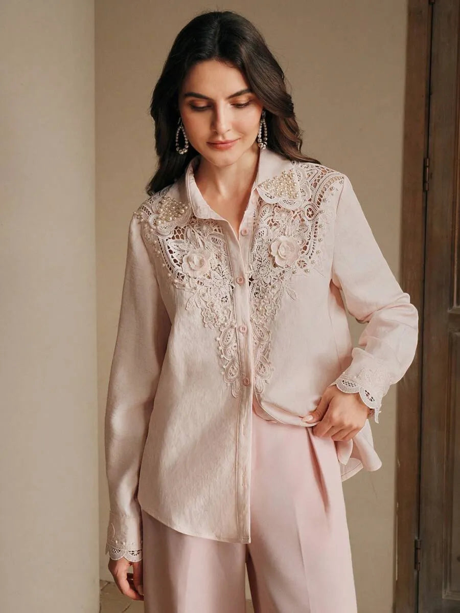 Blusa casual de mujer con detalles de encaje