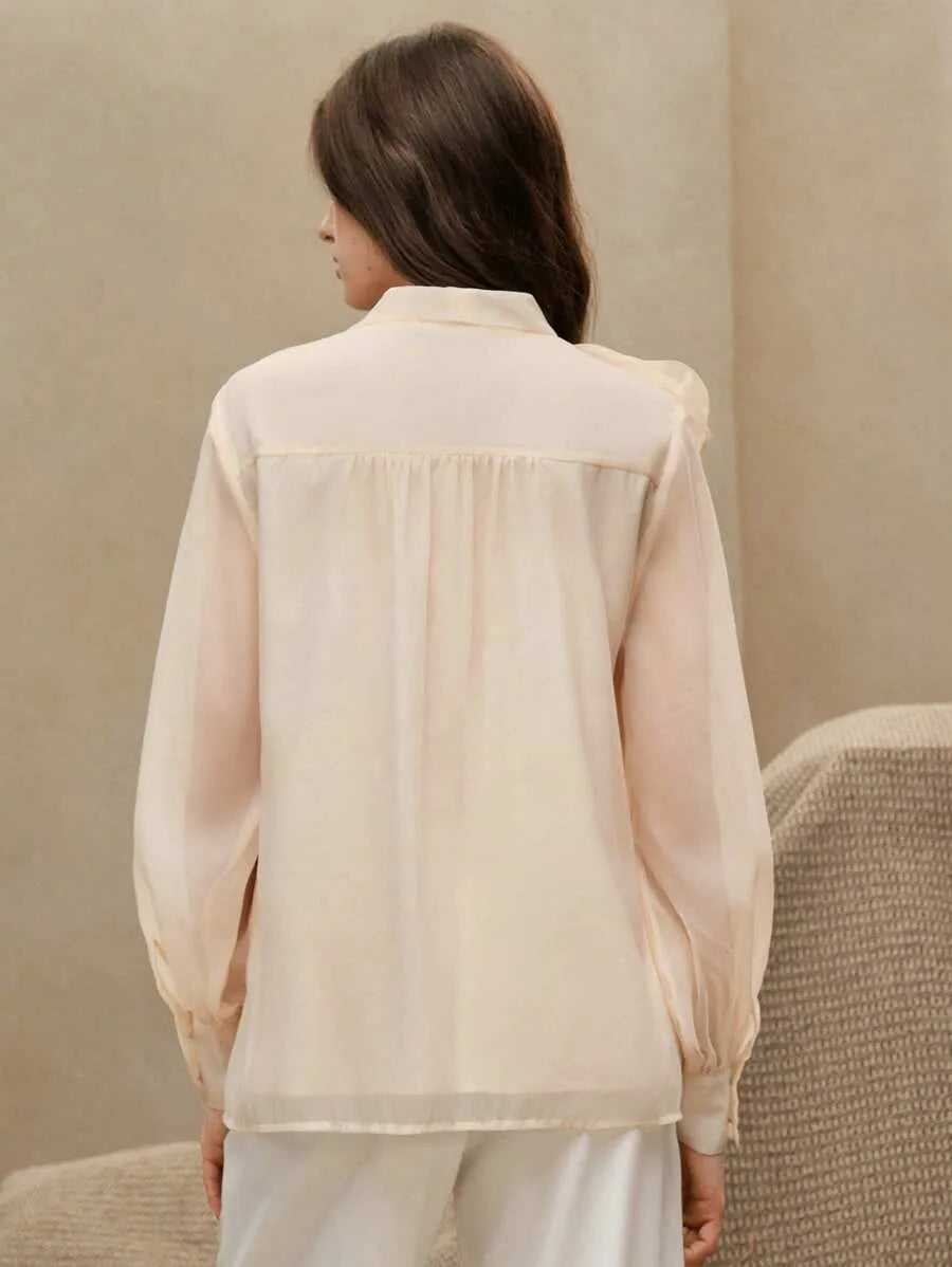 Blusa elegante de manga larga de gasa holgada