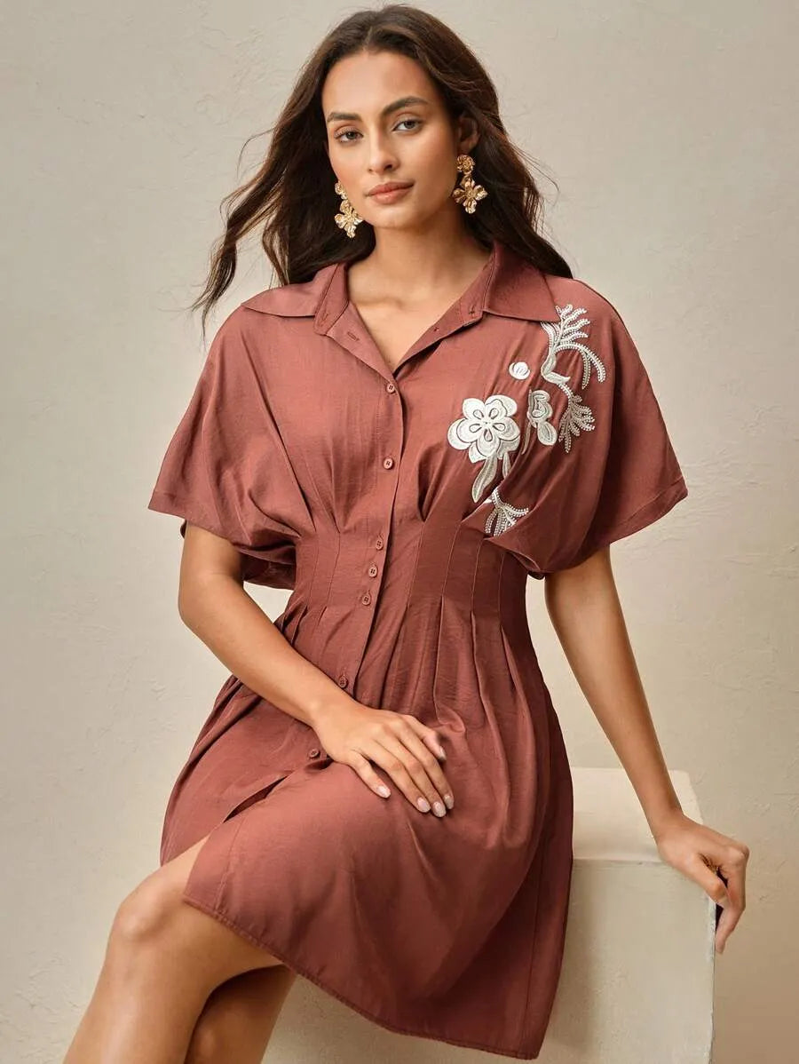 Vestido camisero elegante para mujer de manga corta
