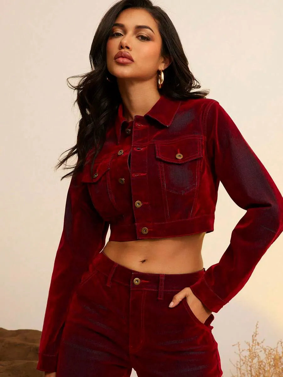 Chaqueta de jean corta de abotonadura