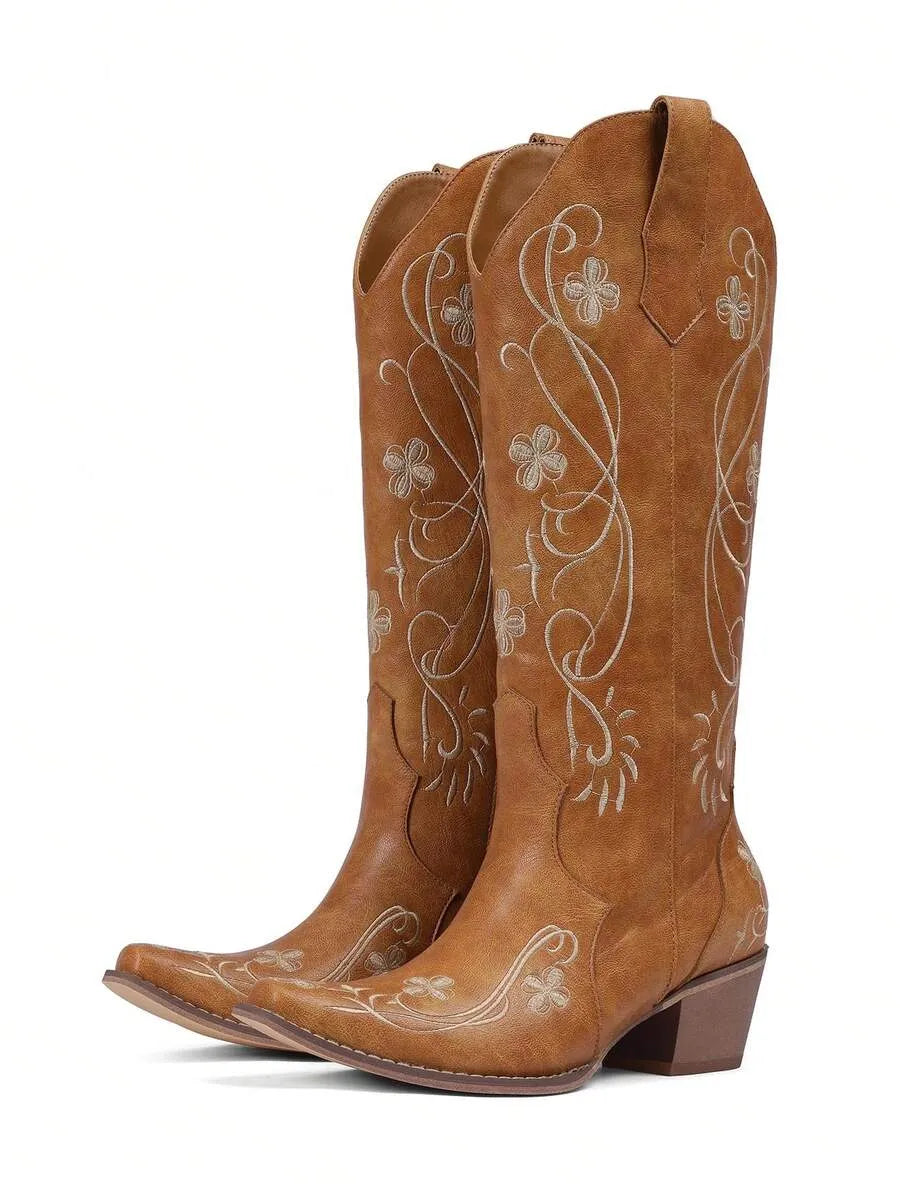Botas vaqueras estilo western para mujer bordadas