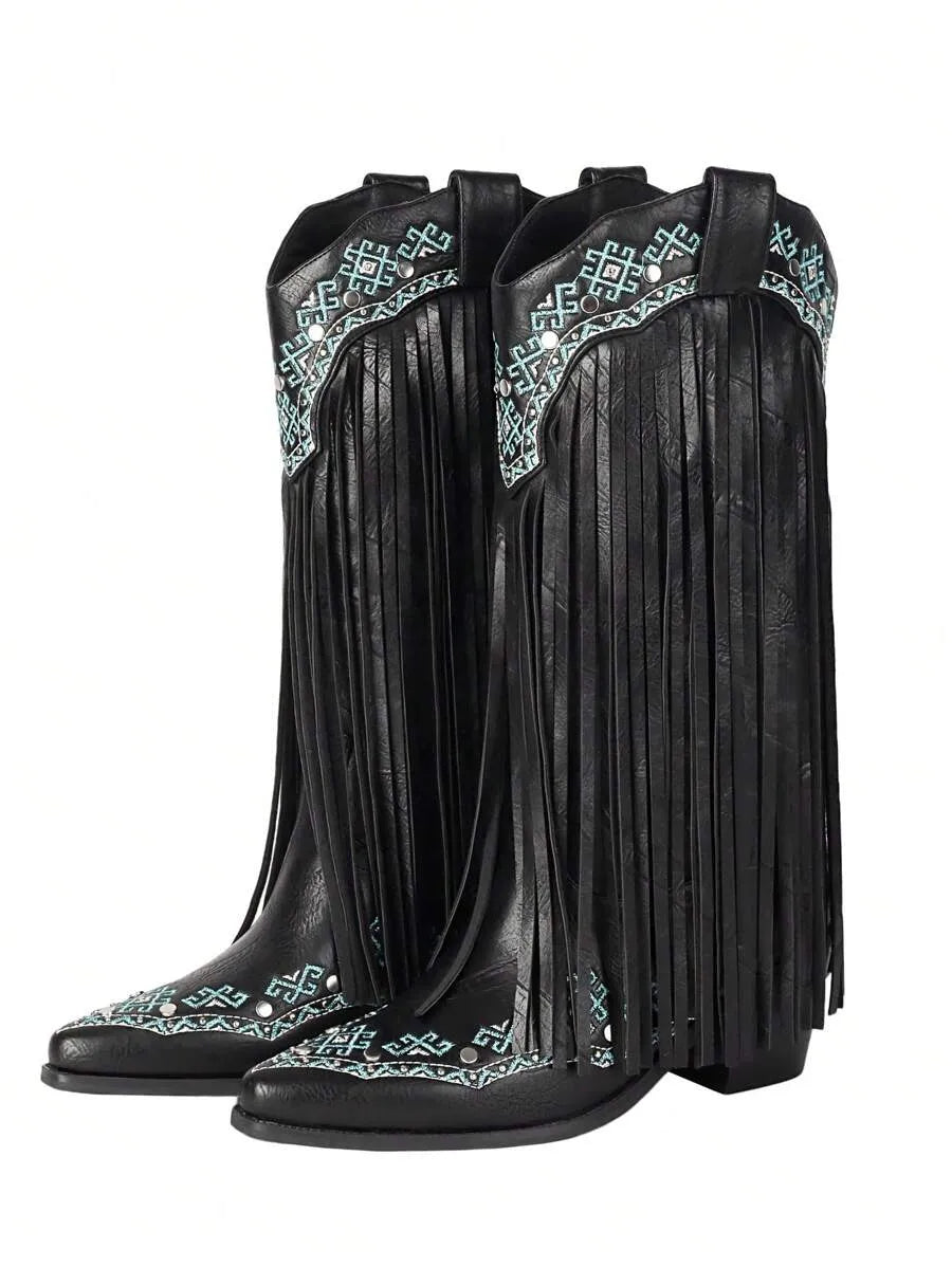 Botas vaqueras con flecos bordados para mujer