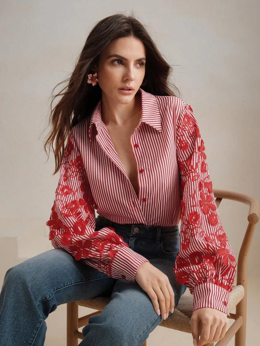 Camisa manga casual bordada