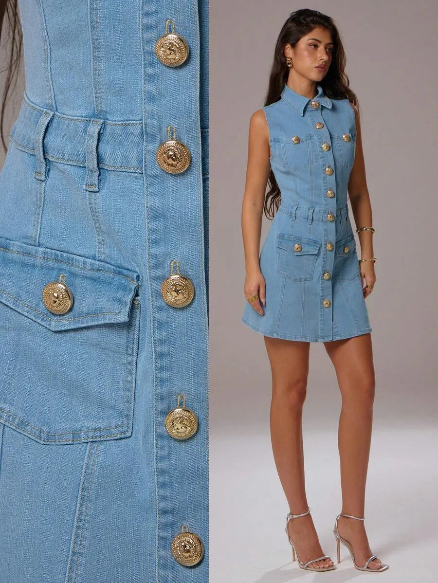 Vestido vaquero lavado en azul claro básico