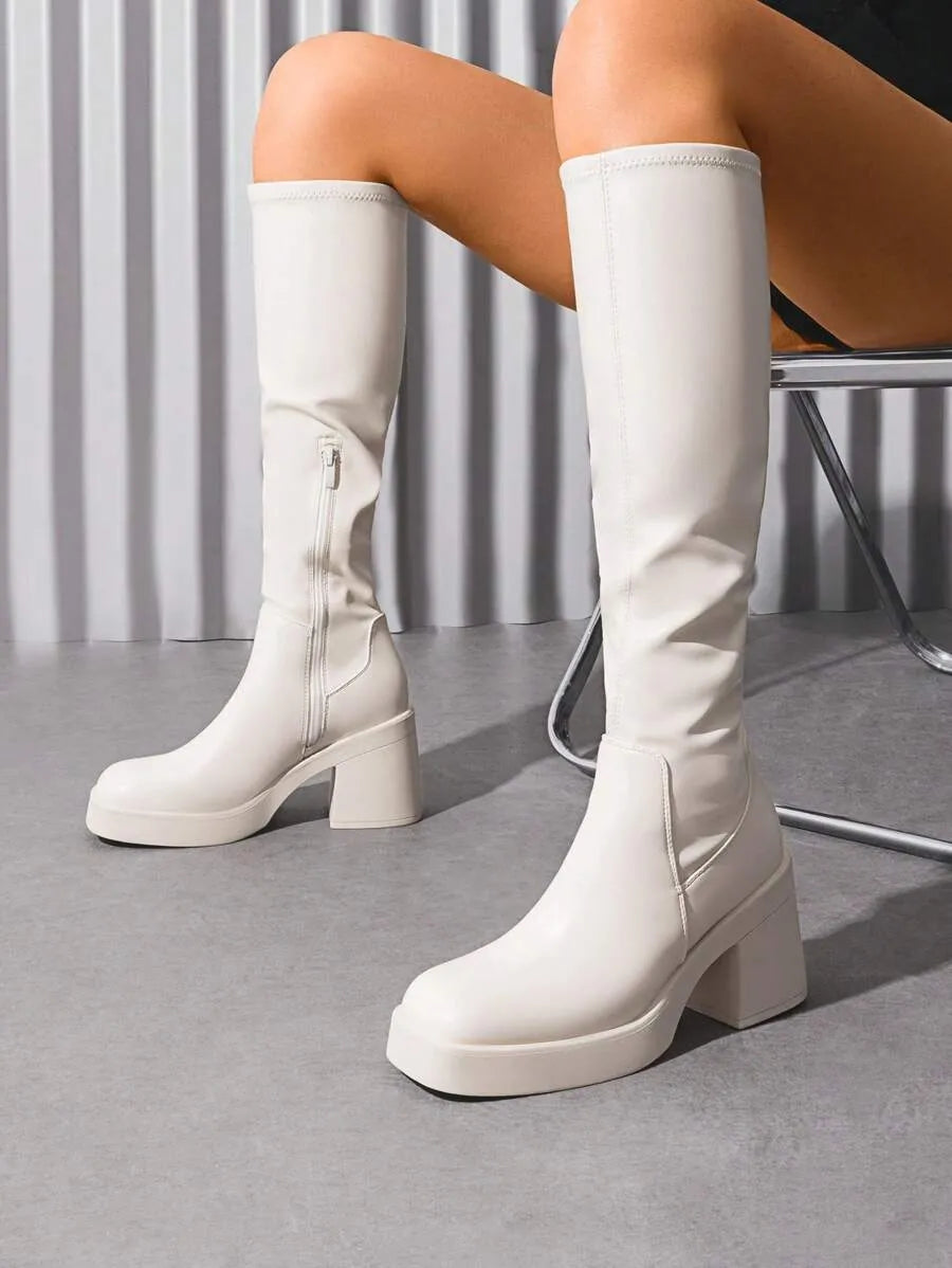 Botas altas de plataforma de tacón grueso para mujer