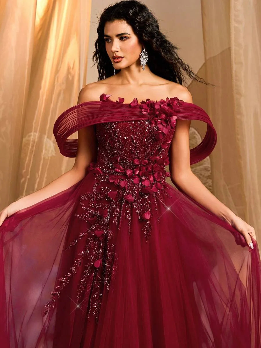 Vestido de gala con escote bardot