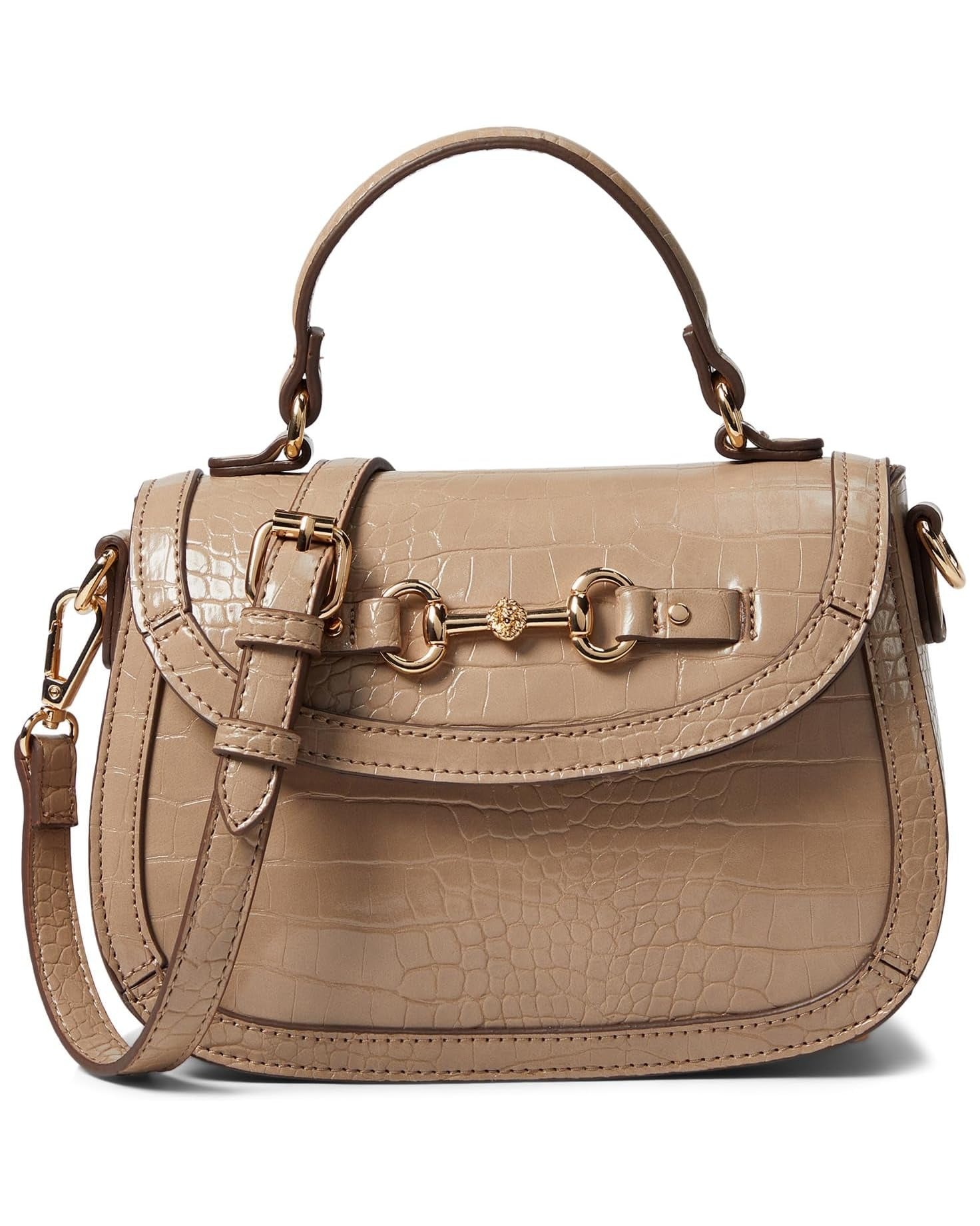 Anne Klein Horsebit Flap Satchel In Croco
