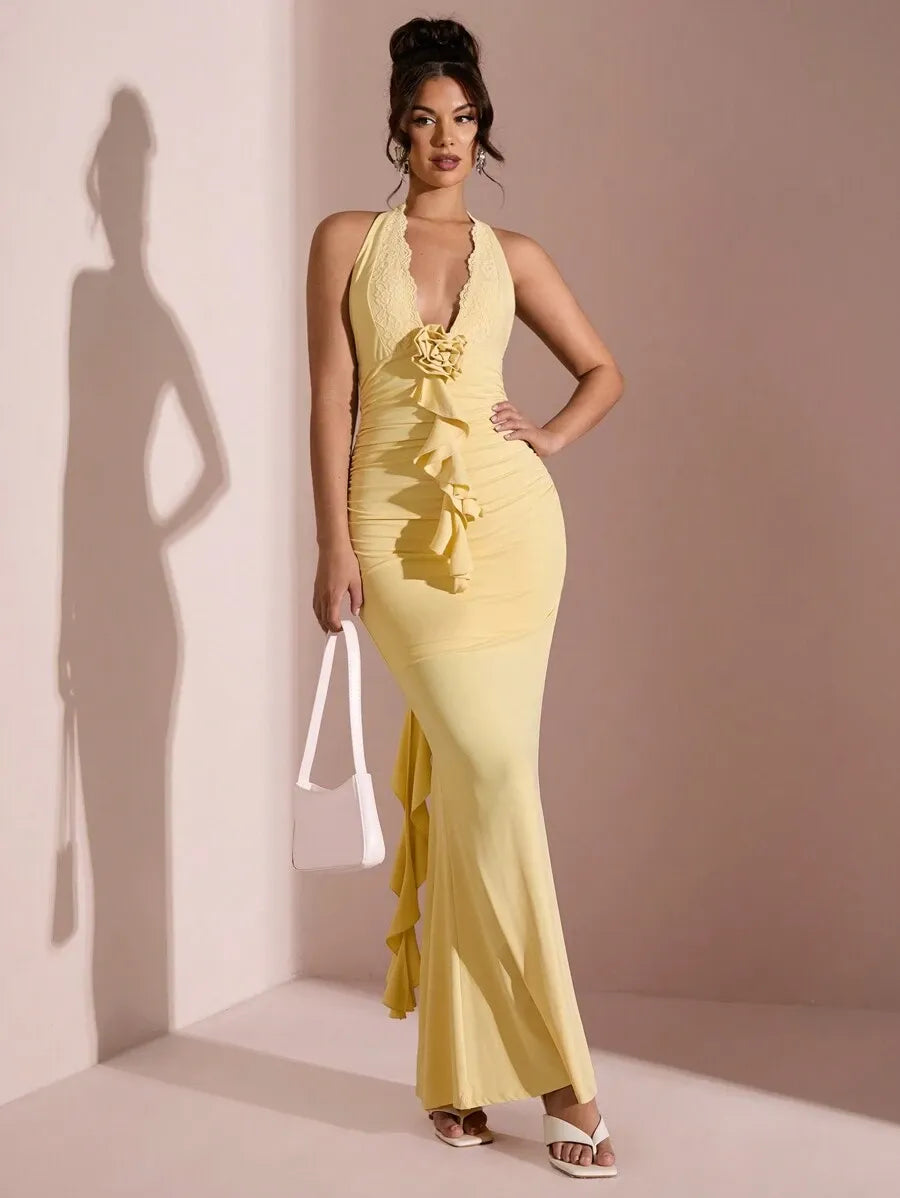 Vestido ajustado de sirena con cuello en V