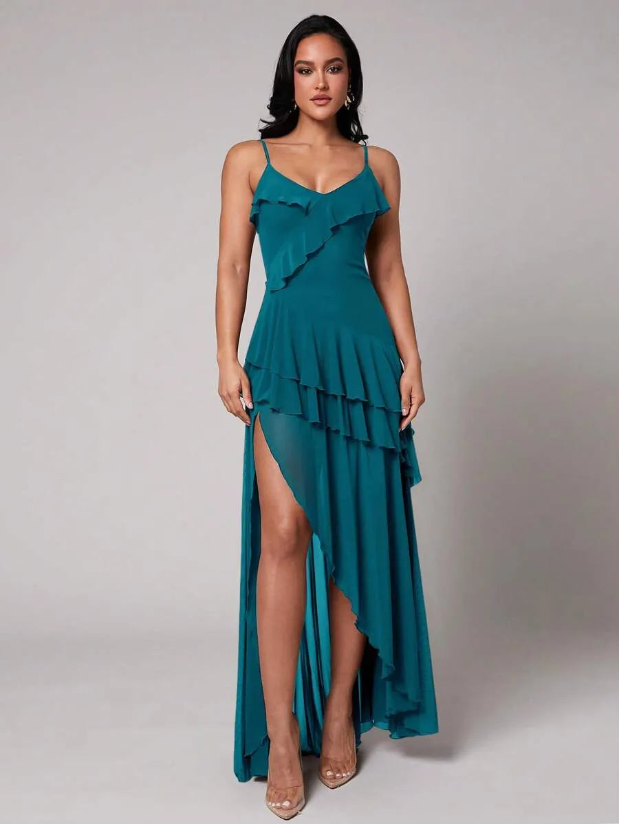 Vestido de color sólido con escote en V