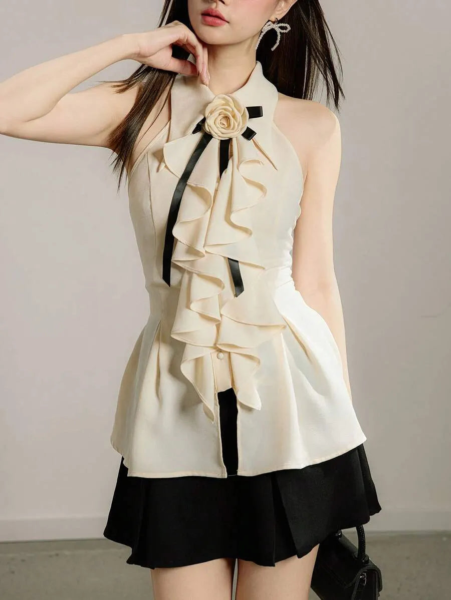Blusa sin mangas con decoración floral 3D