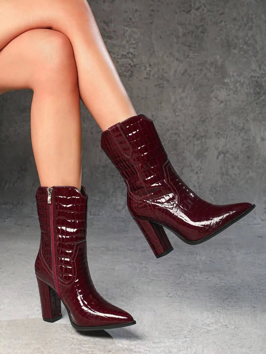 Botines de tacón alto de punta fina para mujer