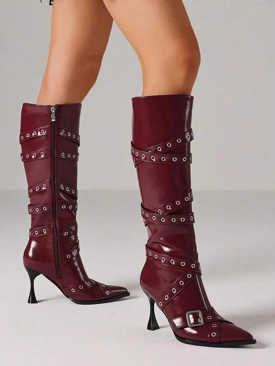 Botas de invierno para mujer color borgoña