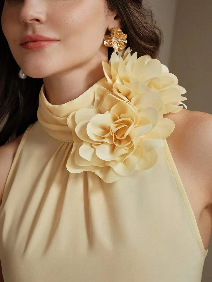 Blusa elegante de mujer con cuello de flores 3D