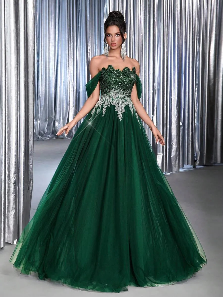 Vestido de noche de tren extra grande con escote