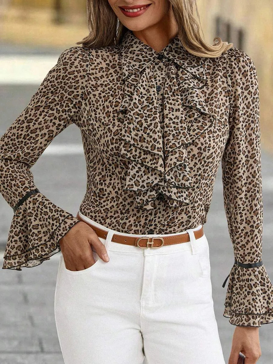 Blusa elegante de manga larga con cuello
