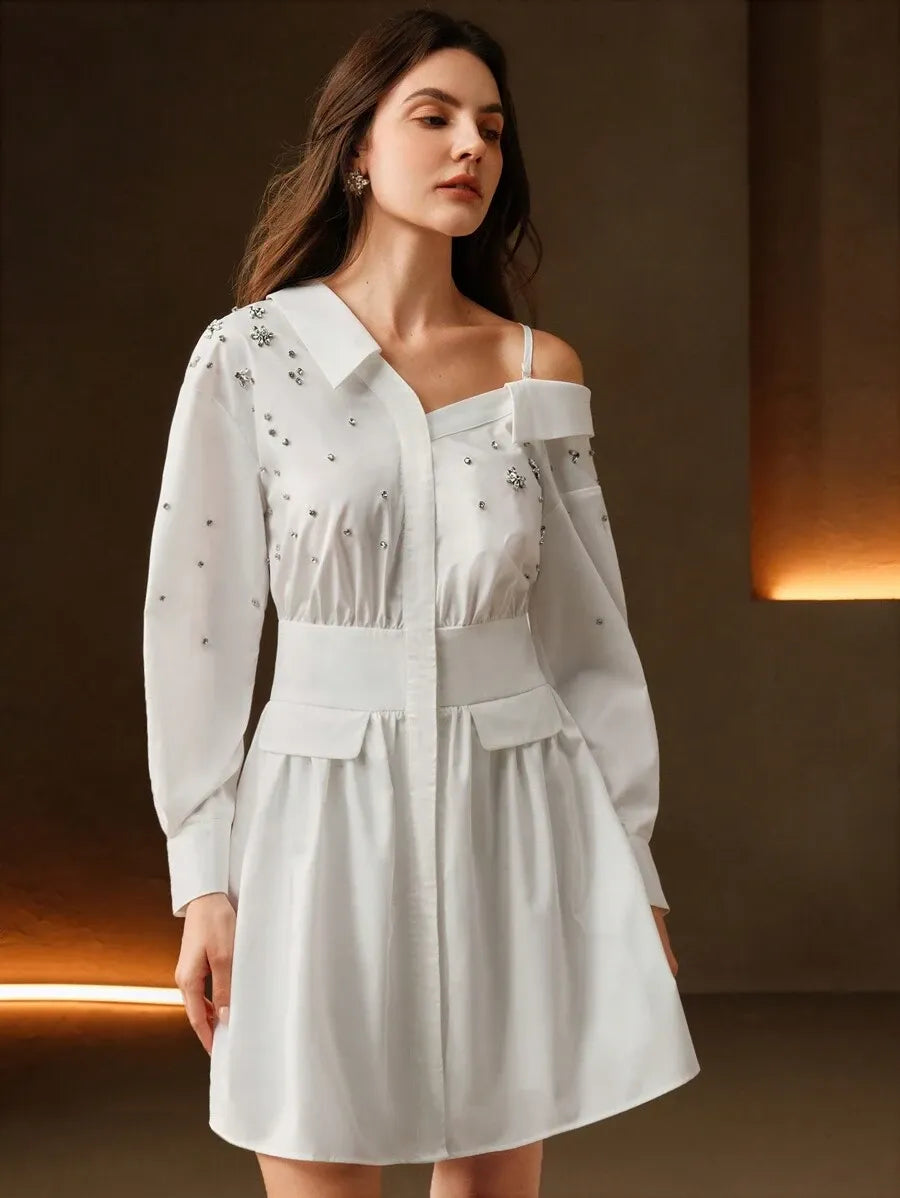 Vestido camisa sin mangas con tachuelas para mujer