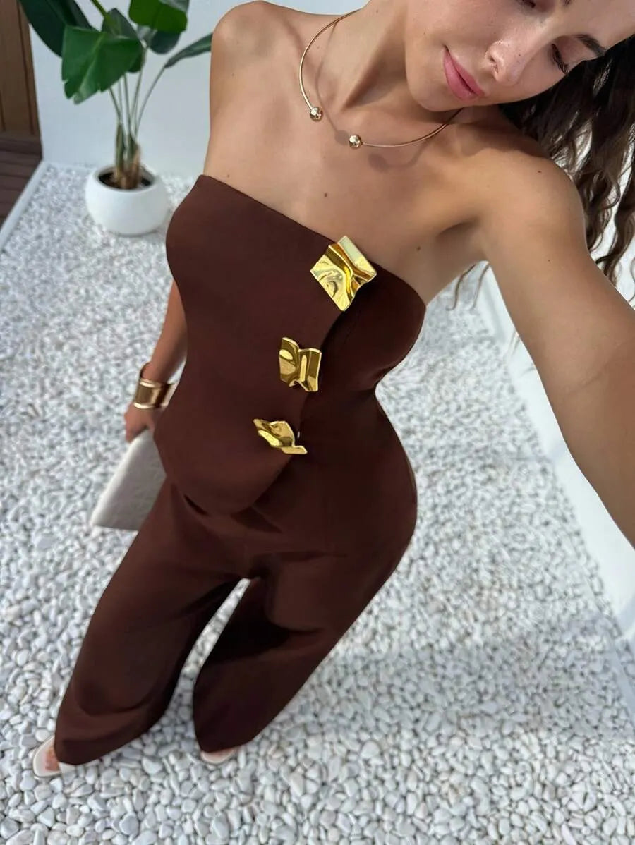 Conjunto de Camisola decorada con metal + Pantalones