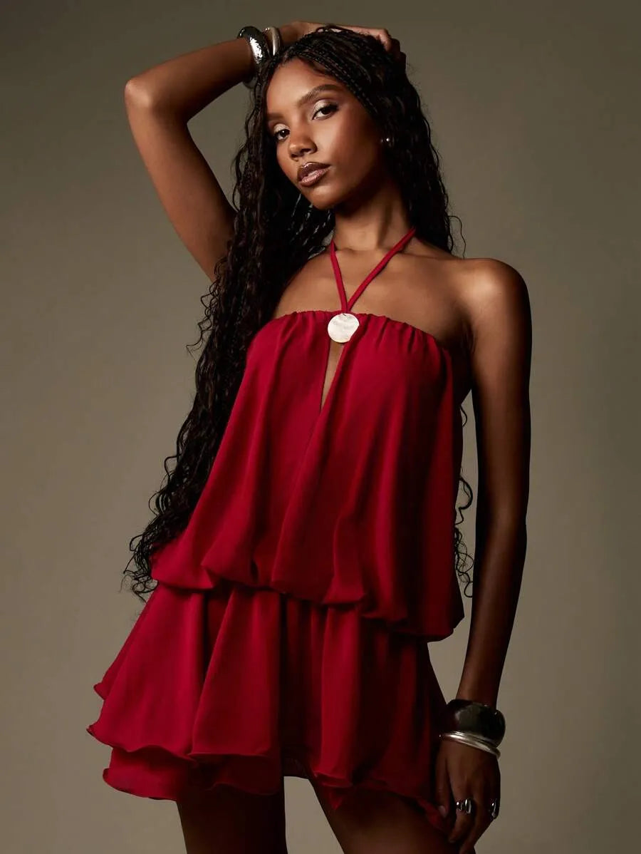 Vestido de fiesta corto de gasa