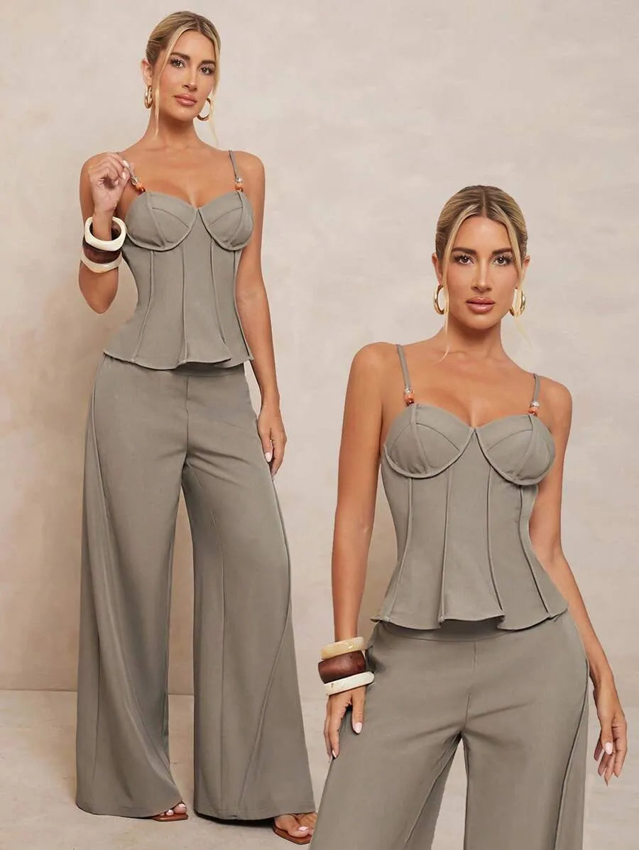 Conjunto de traje elegante suelto de mujer con top y pantalones