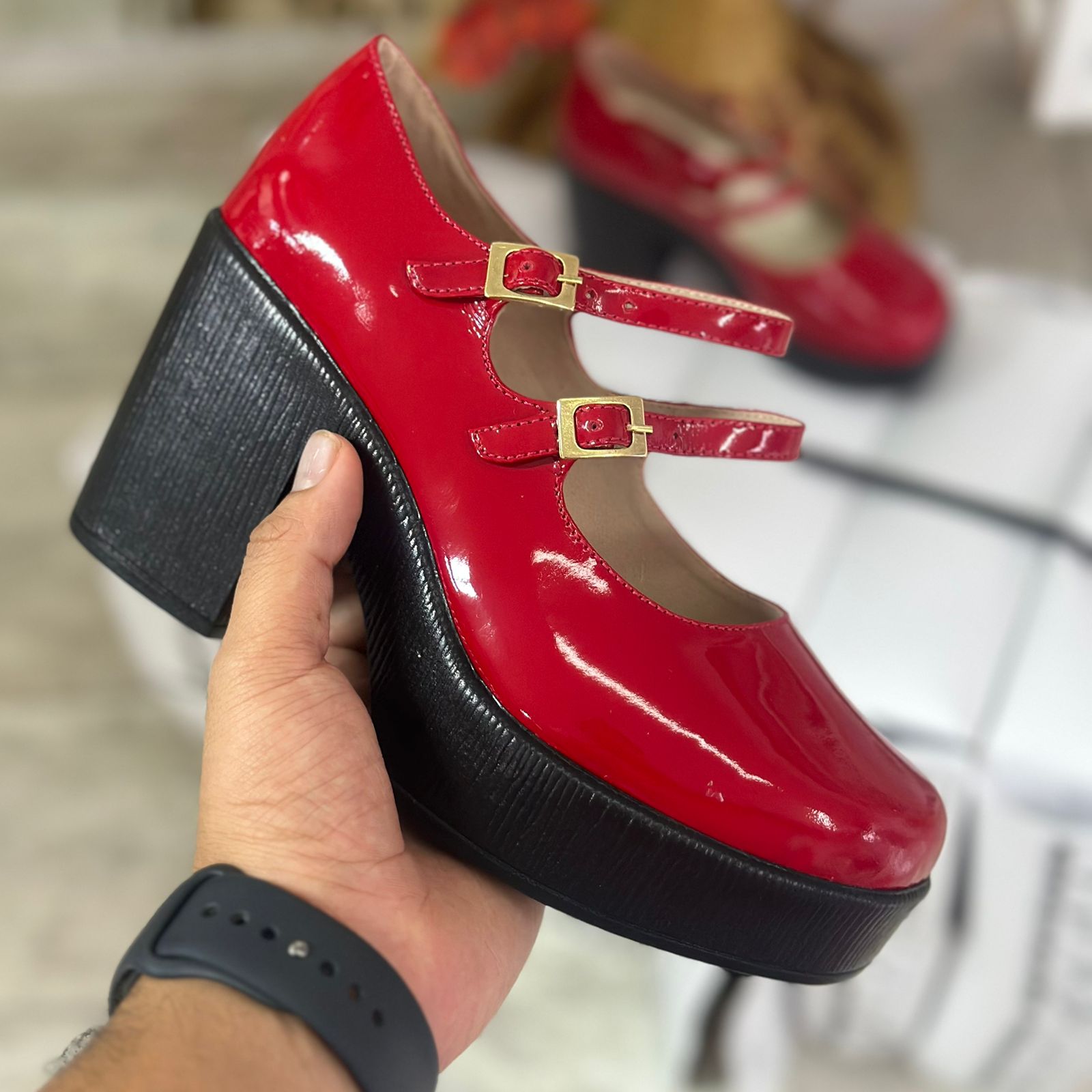 Zapato tacón Mary Jane Cuero