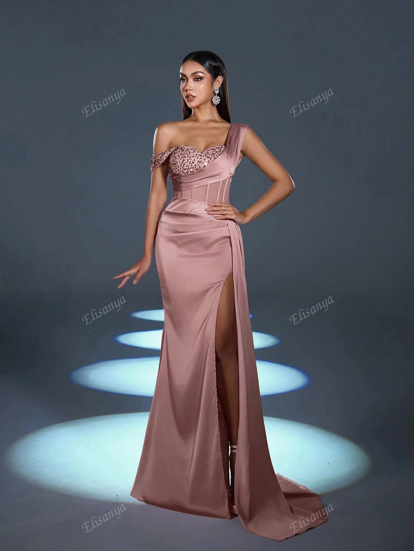 Vestido de gala tipo corset rosa