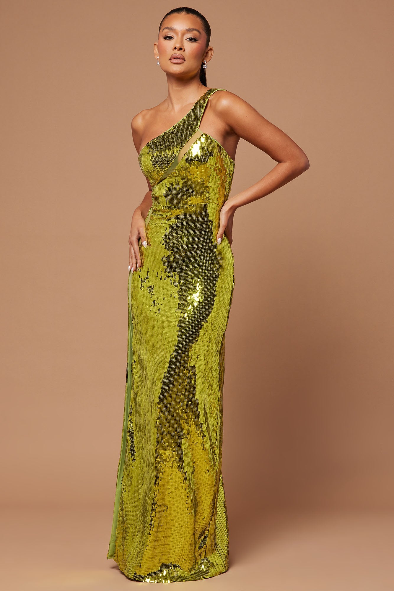 DELLUXE Aamira Sequin Gown - Chartreuse