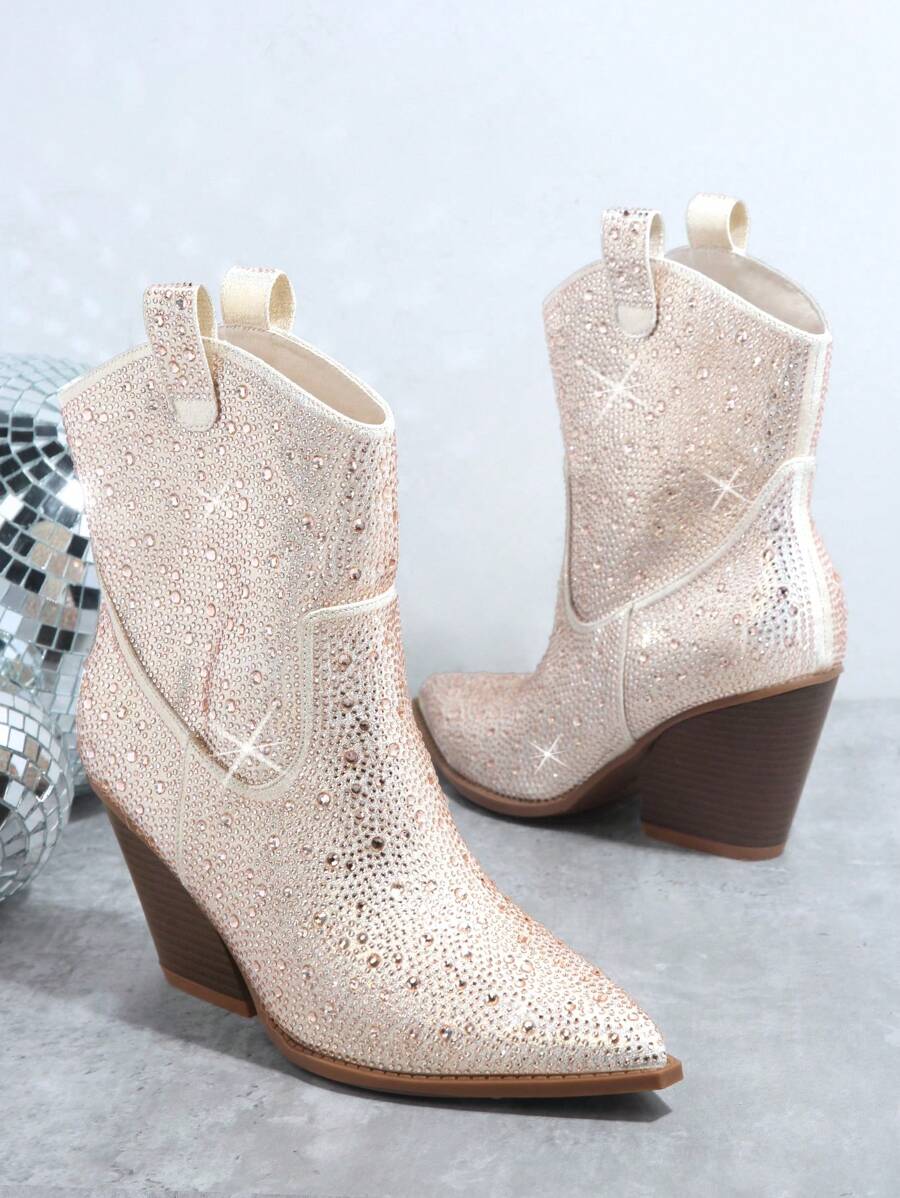 Botas con tacón block con diamante de imitación sin cordones apilado