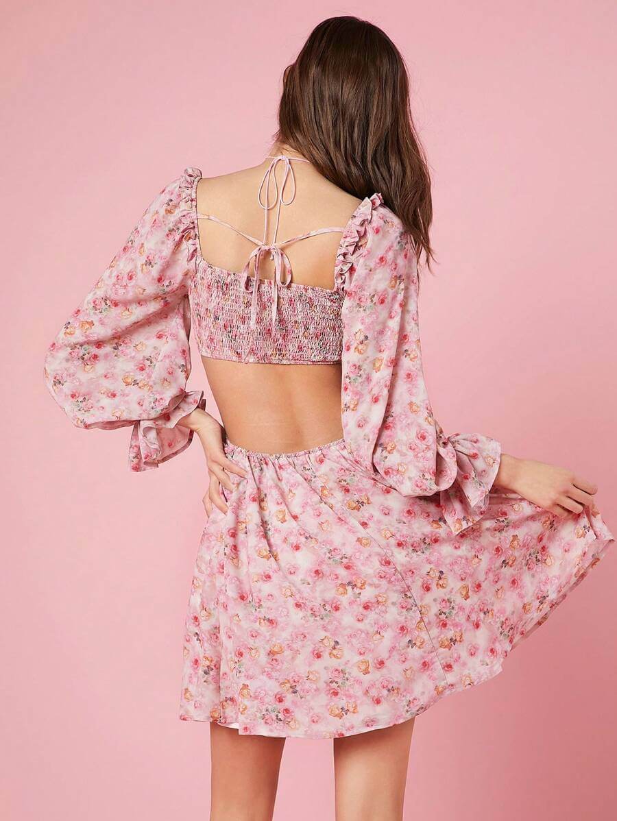 Vestido De Mujer Con Estampado Floral Y Cintura Con Huecos