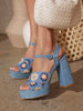 Sandalias De Tacón Alto Azules Con Diseño Floral