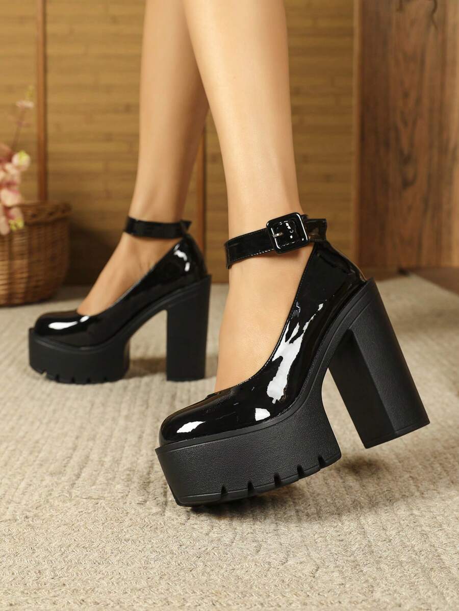 Zapatos Tacones Altos Para Mujer, Taco Grueso