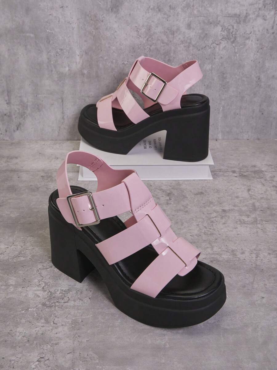 Sandalias de tacón alto de diseño de hebilla rosa de moda