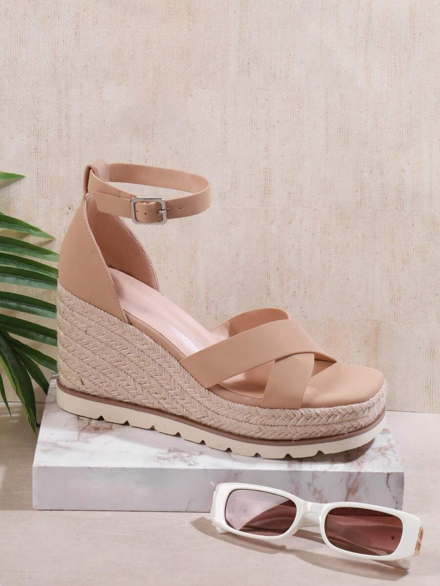 Sandalias de cuña con tacón y suela gruesa de correa cruzada para mujer