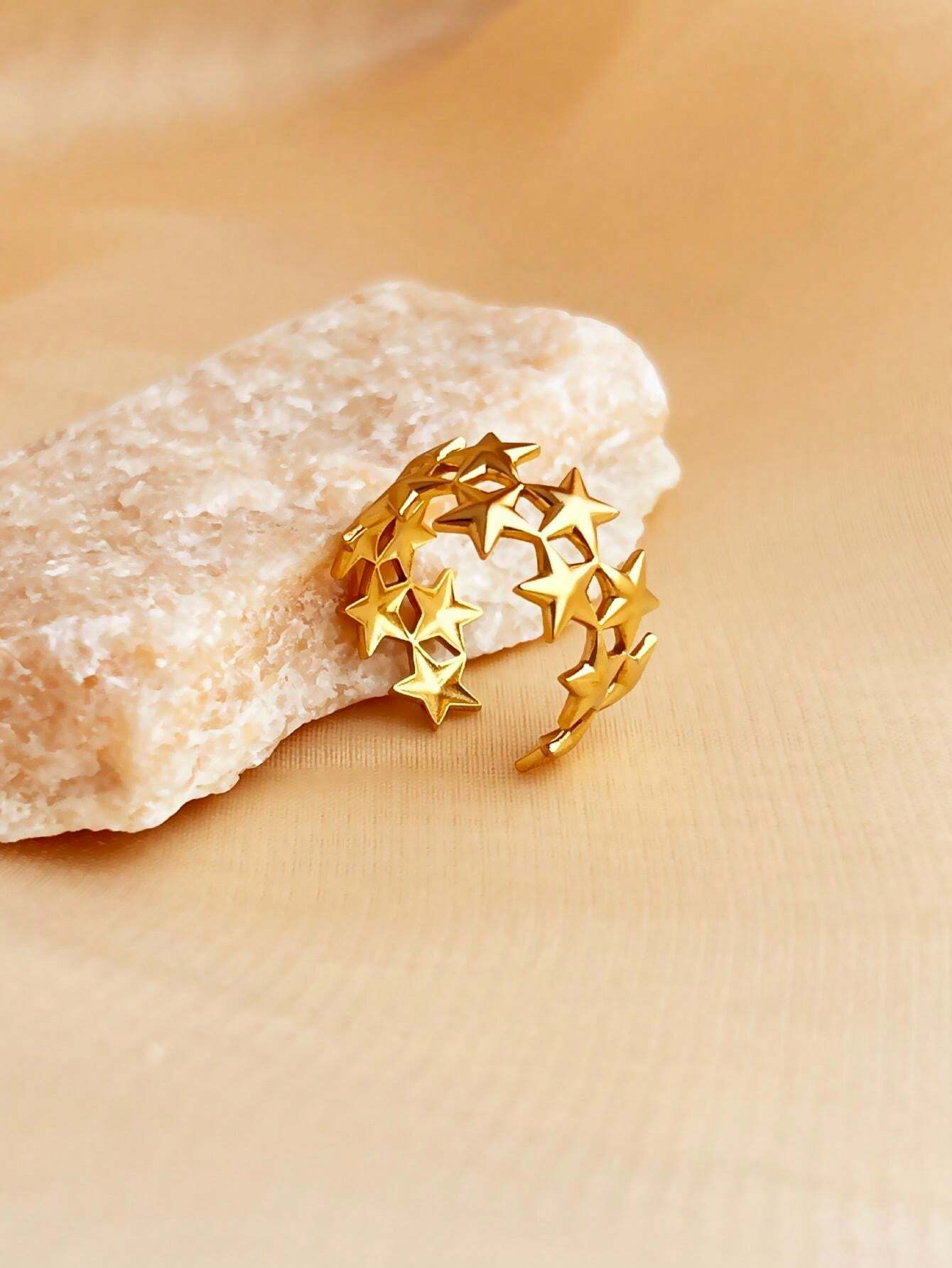 1 anillo de moda para mujer, joya de acero inoxidable, bañado en oro