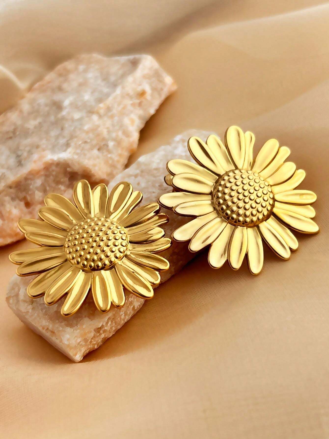 1 Par Pendientes elegantes de acero inoxidable para mujer con diseño de girasol