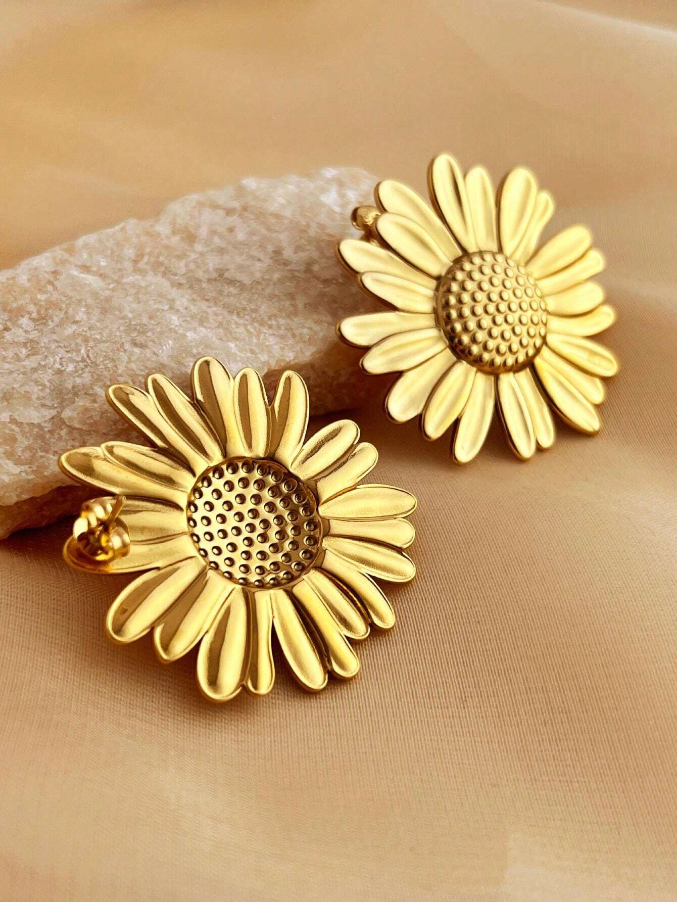 1 Par Pendientes elegantes de acero inoxidable para mujer con diseño de girasol