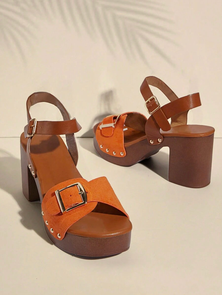 Sandalias de tacón alto elegantes y con estilo para mujer, de unicolor