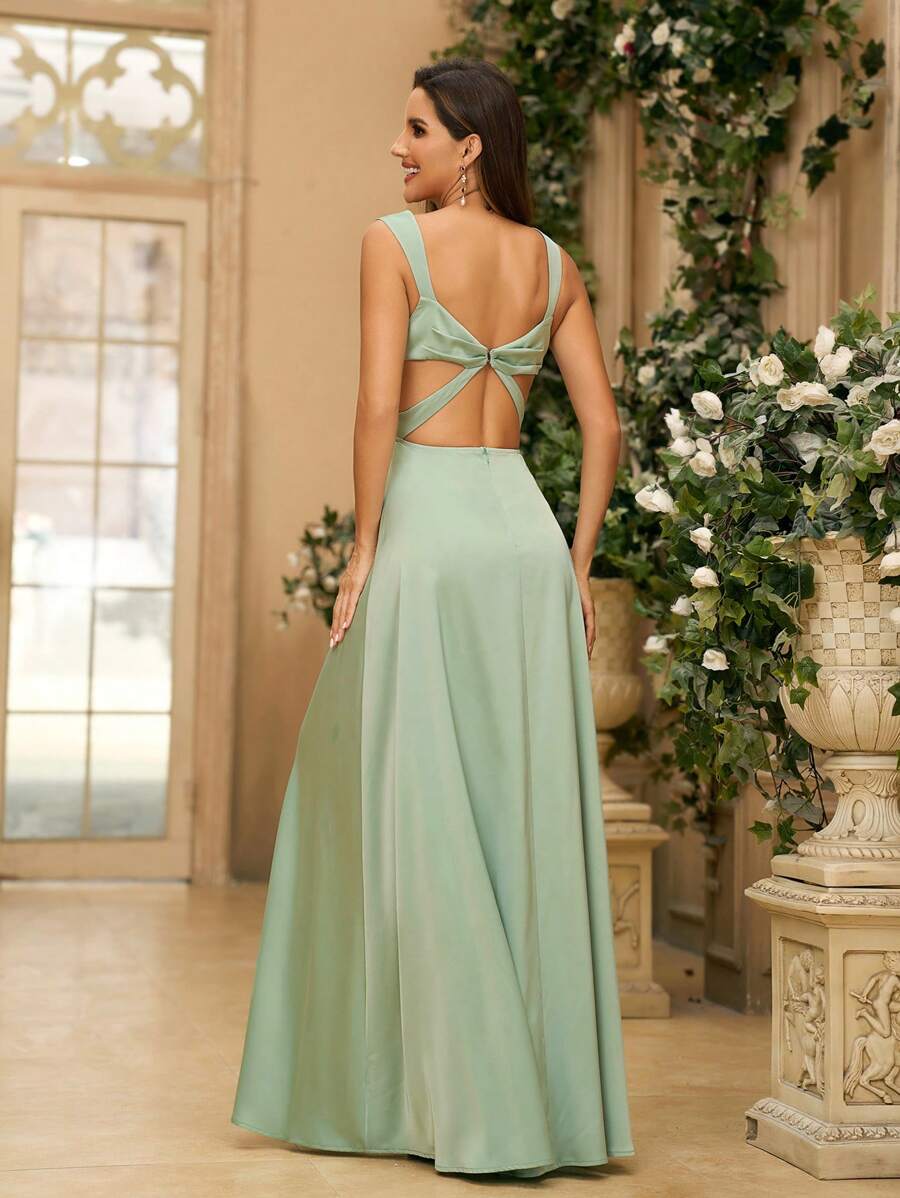 Vestido de satén elegante y romántico de color verde para mujer con escote en forma de corazón,