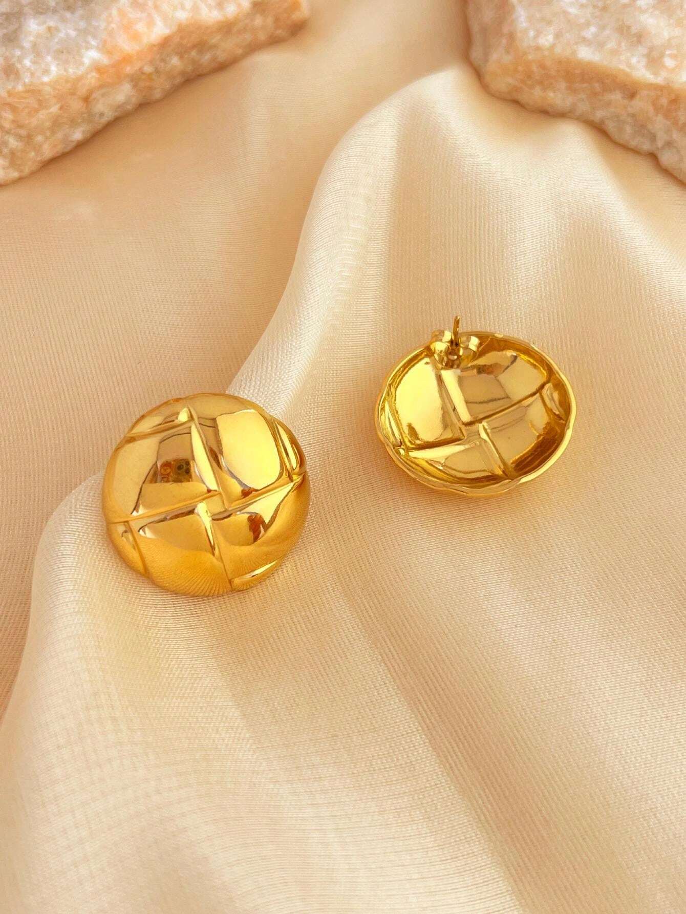 1 par de pendientes de acero inoxidable minimalistas de moda, chapados en oro