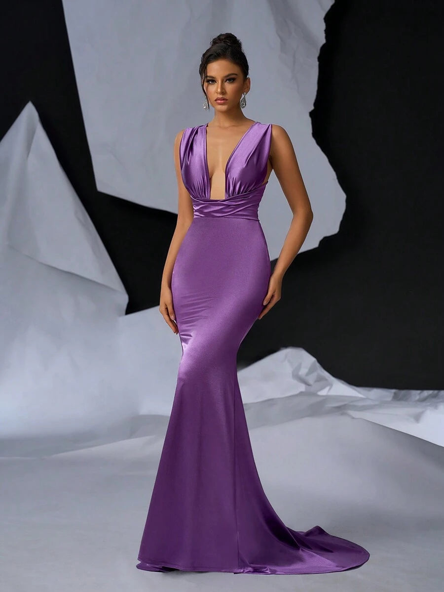 Vestido Elegante y romántico vestido de satén púrpura sencillo y sexy