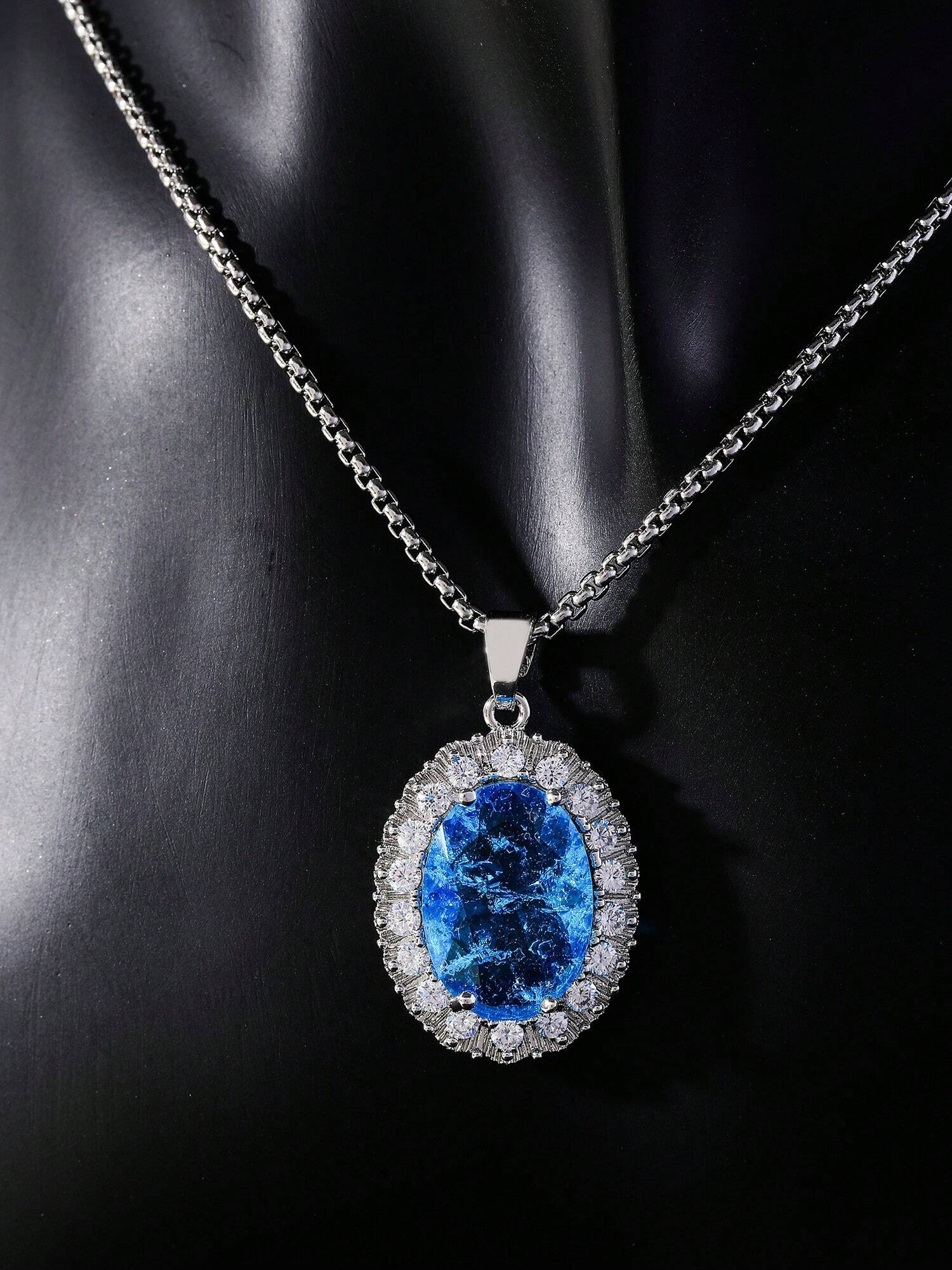 1 pieza Collar de lujo de colgante de flor de hielo azul a la moda