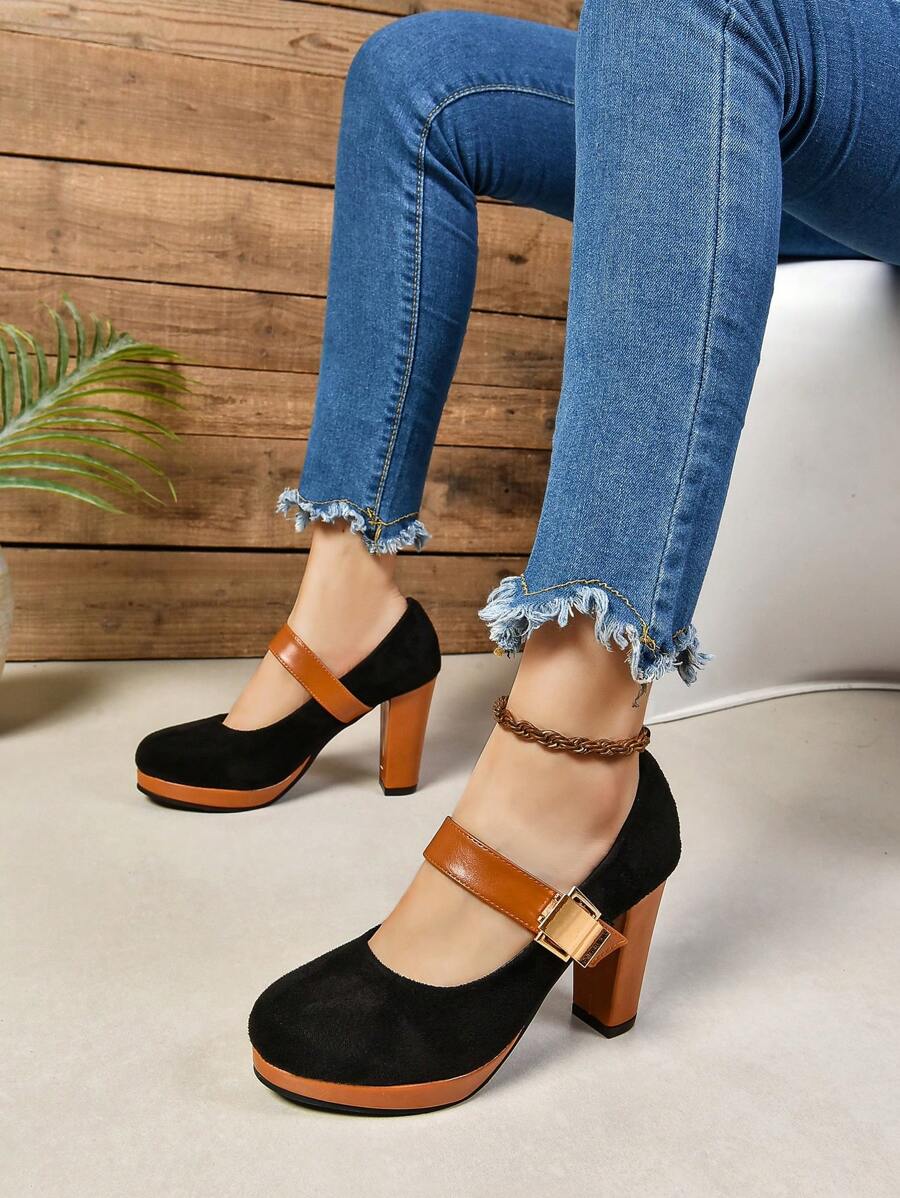 Zapatos de moda para mujer de primavera y otoño, de tacón grueso