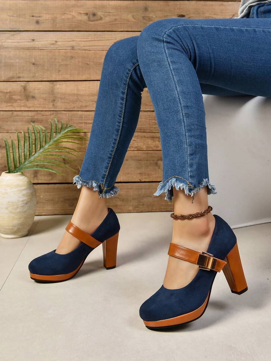 Zapatos de moda para mujer de primavera y otoño, de tacón grueso